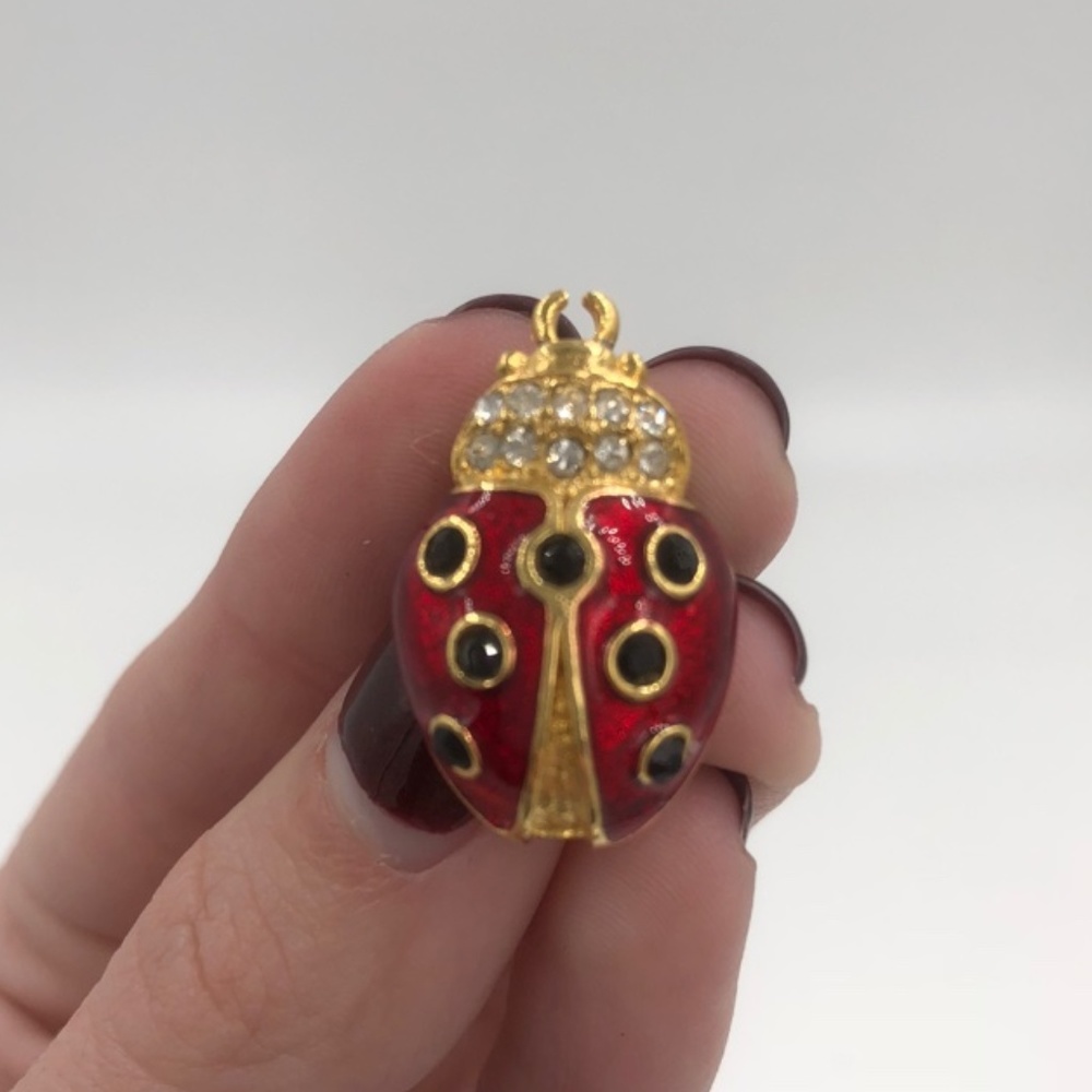 Vintage Red and Black Enamel Ladybug Brooch